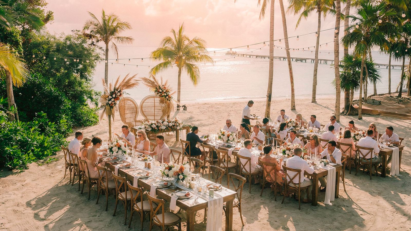Bride and groom on the pier