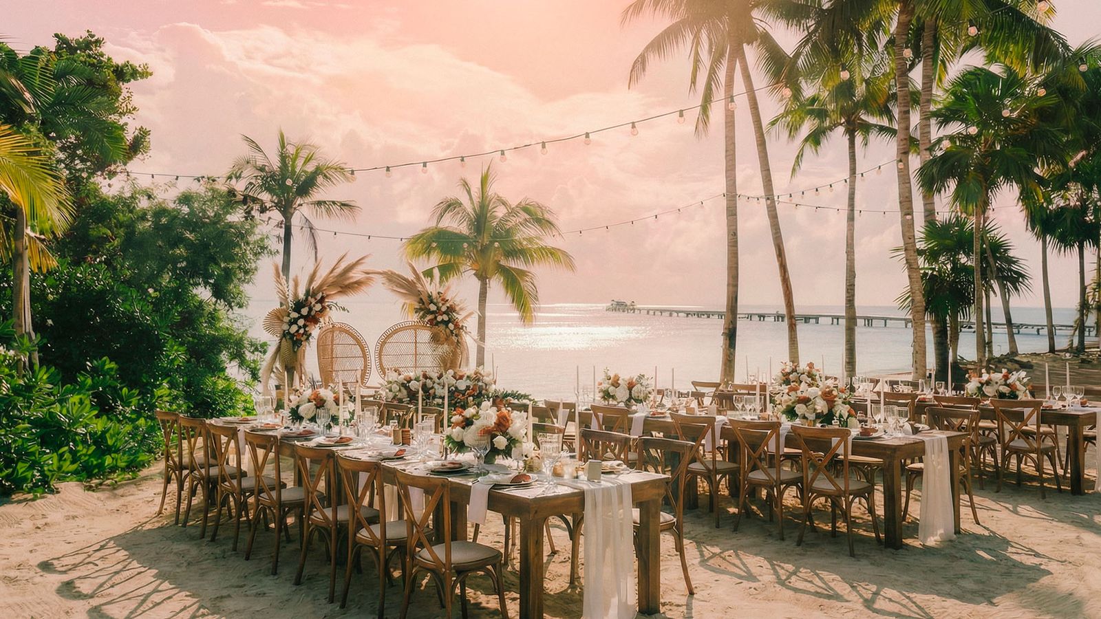 Beachfront reception at dusk