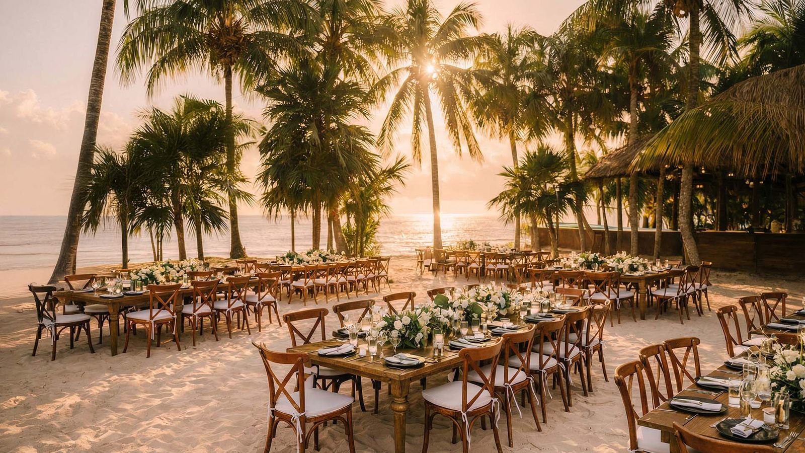 Dinner setup facing the ocean