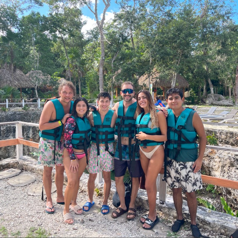 Mayan Monkey group in life jackets before a jungle cenote excursion