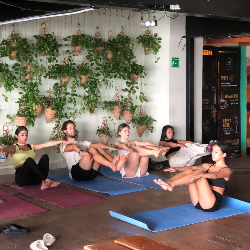 Pilates class in session at a Mayan Monkey social hotel