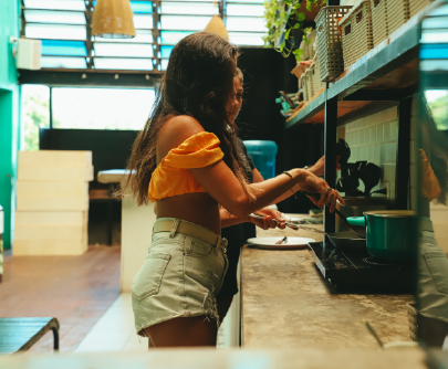 Shared kitchen at Mayan Monkey