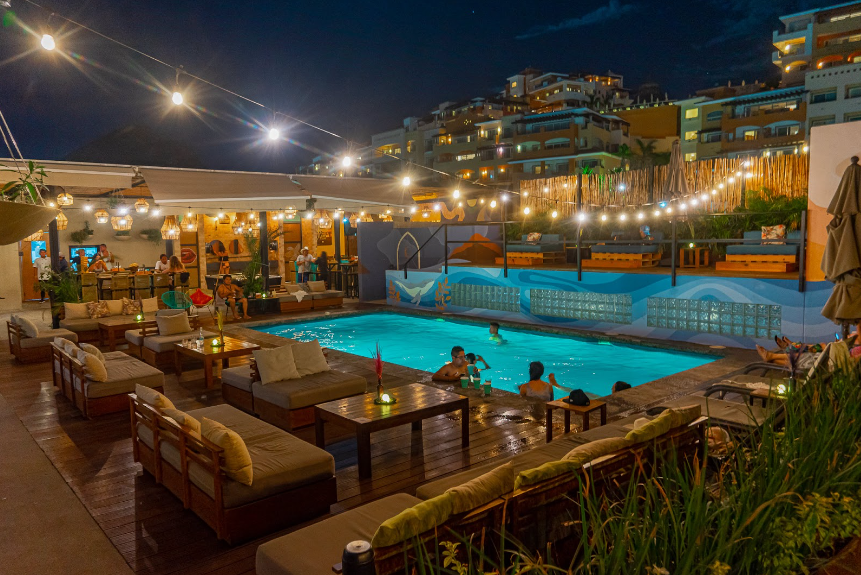 Mayan Monkey Pool at Night in Los Cabos